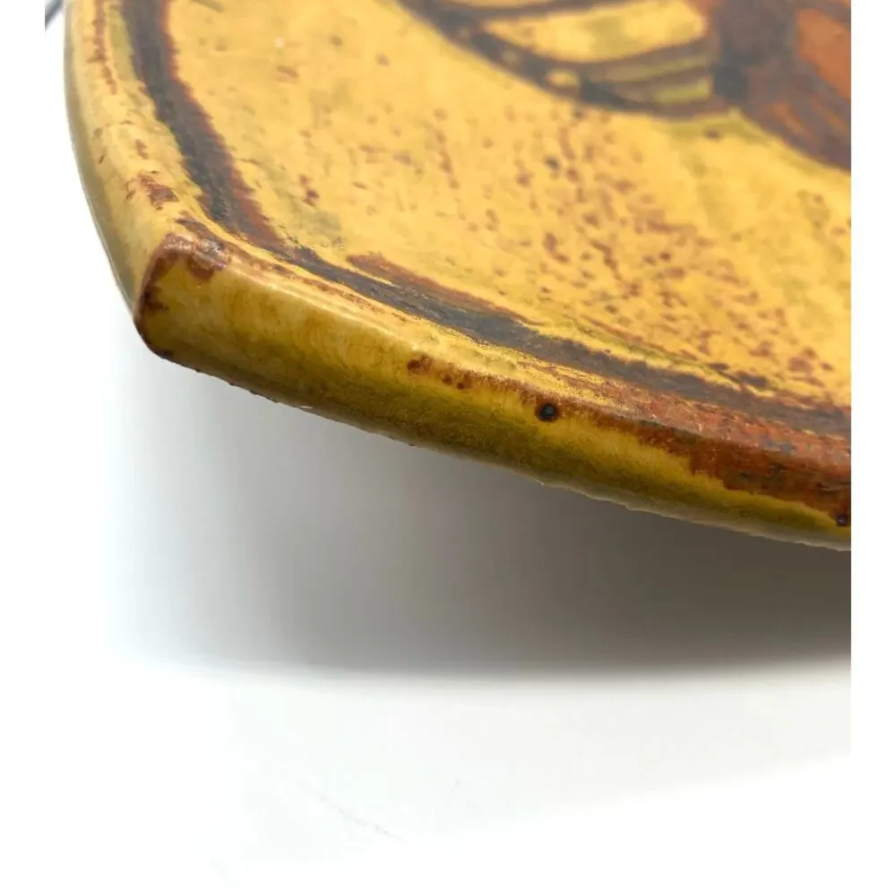 Vintage Butterfly signed Studio Pottery Gold‎ Burnt orange footed dish signed